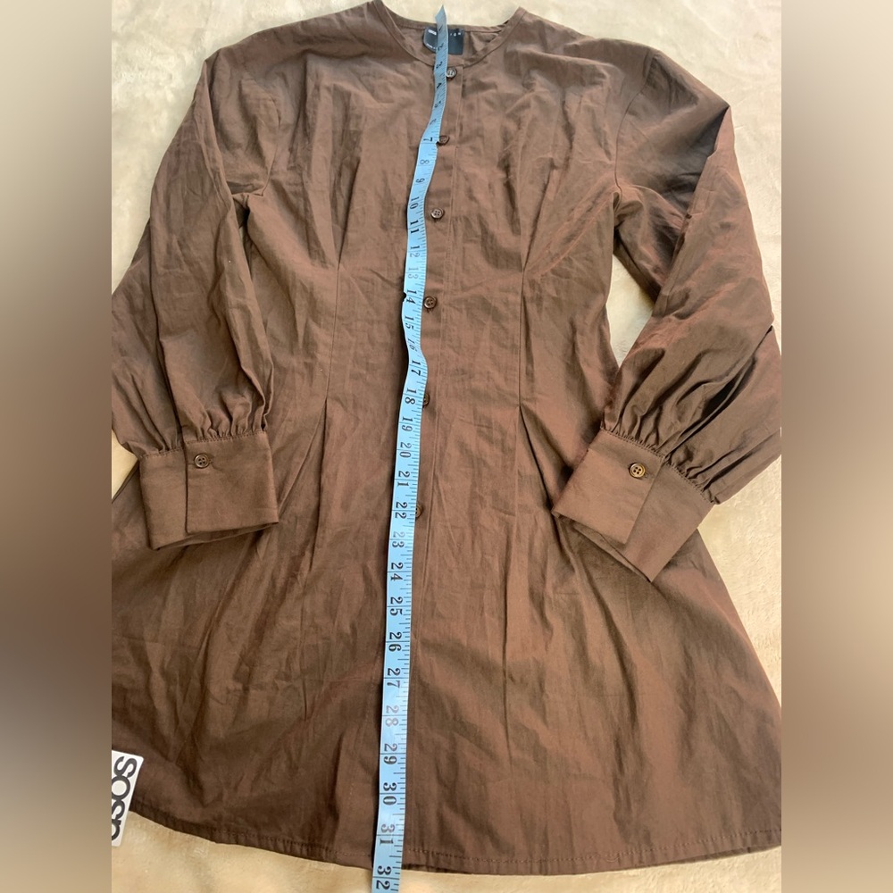 ASOS Design round neck Chocolate Button-Up  waisted Cotton Mini Dress size 2 Nwt - Picture 7 of 9